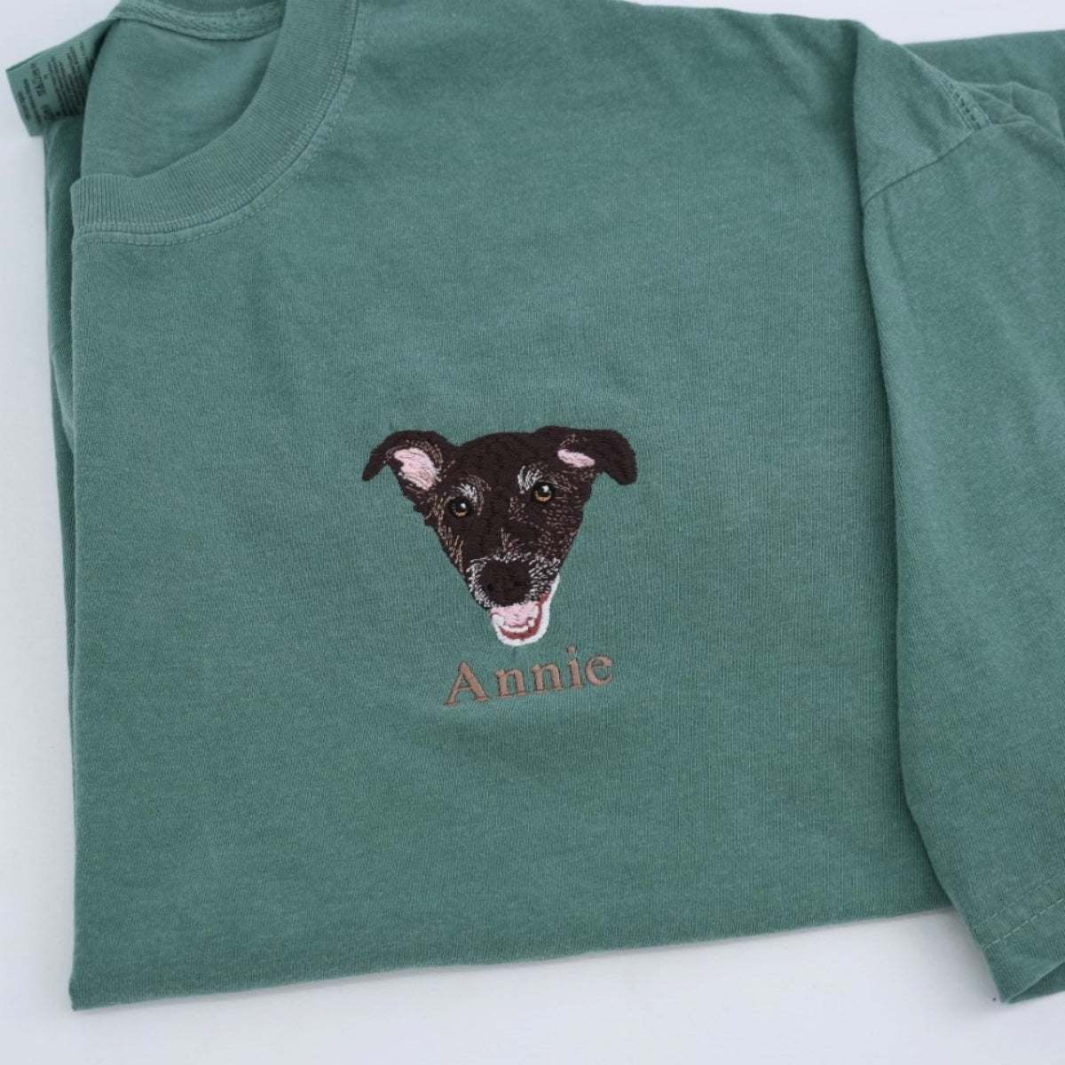 Custom Dog Portrait Embroidered T-Shirt - Personalized Dog Face Shirt - Pet Memorial Gift