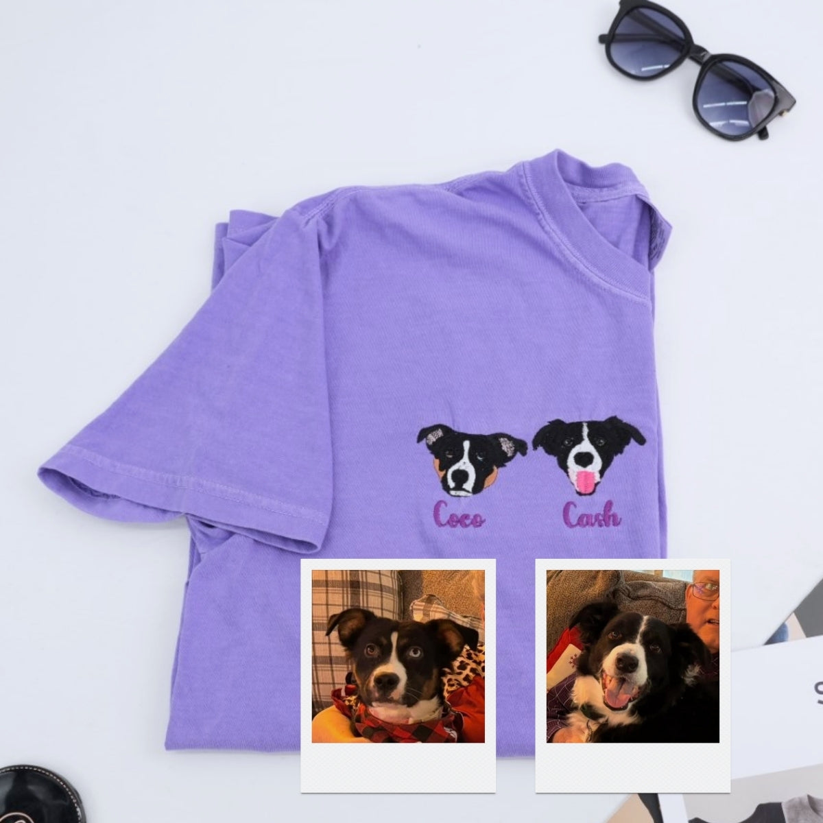 Custom Dog Portrait Embroidered T-Shirt - Personalized Dog Face Shirt - Pet Memorial Gift