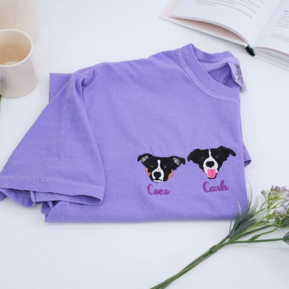 Custom Dog Portrait Embroidered T-Shirt - Personalized Dog Face Shirt - Pet Memorial Gift