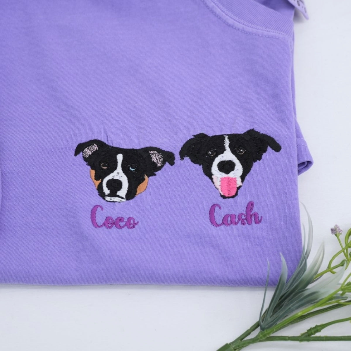 Custom Dog Portrait Embroidered T-Shirt - Personalized Dog Face Shirt - Pet Memorial Gift