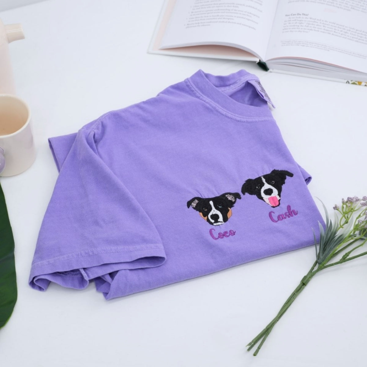 Custom Dog Portrait Embroidered T-Shirt - Personalized Dog Face Shirt - Pet Memorial Gift