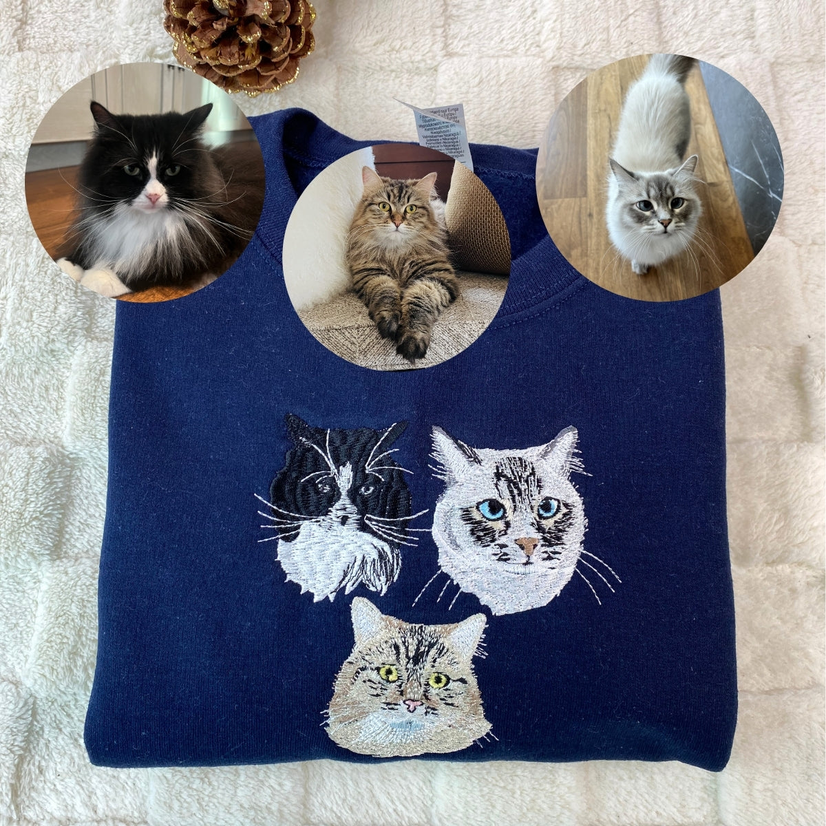Custom Embroidered Cat Hoodie - Personalized Pet Face Sweatshirt from Photo - Gift for Cat Owners