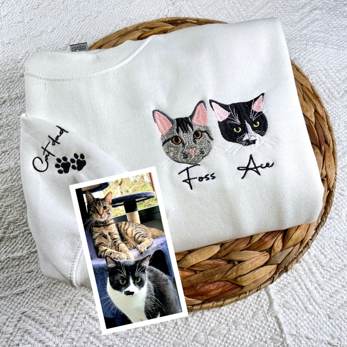 Custom Embroidered Cat Hoodie - Personalized Pet Face Sweatshirt from Photo - Gift for Cat Owners