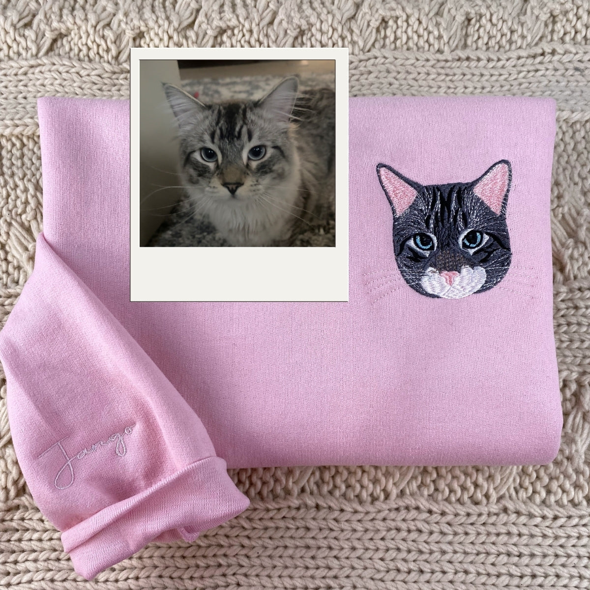 Custom Embroidered Cat Hoodie - Personalized Pet Face Sweatshirt from Photo - Gift for Cat Owners