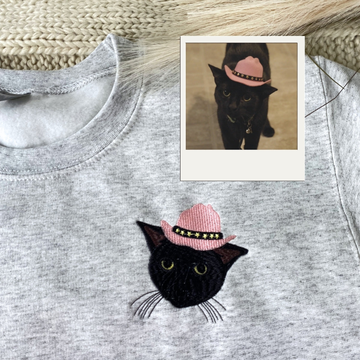 Custom Embroidered Cat Hoodie - Personalized Pet Face Sweatshirt from Photo - Gift for Cat Owners